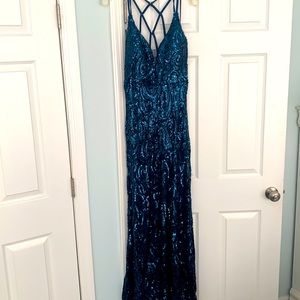 Blue Sequin Prom Dress